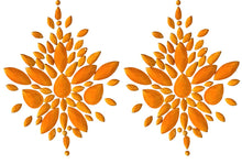 Load image into Gallery viewer, Reusable Orange Neon GLOW In Black Light Rhinestone Pasties w/ Body Glue for Reapplication
