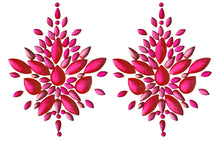 Load image into Gallery viewer, Set of 3 Reusable Neon GLOW In Black Light Rhinestone Pasties w/ Body Glue for Reapplication