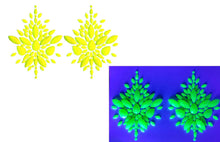 Load image into Gallery viewer, Reusable Green/Yellow Neon GLOW In Black Light Rhinestone Pasties w/ Body Glue for Reapplication
