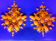 Load image into Gallery viewer, Set of 3 Reusable Neon GLOW In Black Light Rhinestone Pasties w/ Body Glue for Reapplication