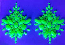 Load image into Gallery viewer, Reusable Green/Yellow Neon GLOW In Black Light Rhinestone Pasties w/ Body Glue for Reapplication