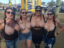 Load image into Gallery viewer, Reusable Skull & Bones Rhinestone Pasties w/ Body Glue for Reapplication