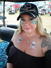 Load image into Gallery viewer, Reusable Skull & Bones Rhinestone Pasties w/ Body Glue for Reapplication