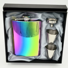 Load image into Gallery viewer, 8 oz Rainbow Stainless Steel Flask Gift Box Set Funnel & Shot Glasses Metal