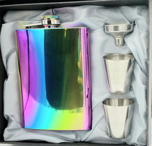 Load image into Gallery viewer, 8 oz Rainbow Stainless Steel Flask Gift Box Set Funnel & Shot Glasses Metal