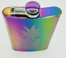 Load image into Gallery viewer, 8 oz Rainbow Stainless Steel Pineapple Flask Gift Box Set Funnel & Shot Glasses Metal