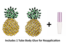 Load image into Gallery viewer, Reusable Pineapple Rhinestone Pasties w/ Body Glue for Reapplication