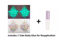 Load image into Gallery viewer, Reusable Glow in the Dark Rhinestone Pasties w/ Body Glue for Reapplication