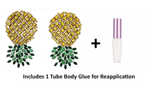Load image into Gallery viewer, Reusable Upside Down Pineapple Rhinestone Pasties w/ Body Glue for Reapplication