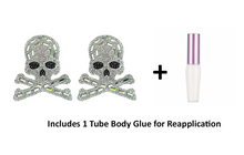Load image into Gallery viewer, Reusable Skull & Bones Rhinestone Pasties w/ Body Glue for Reapplication