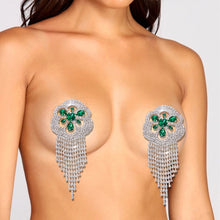 Load image into Gallery viewer, Stonefans A Pair Green Tassel Decor Nipple Cover Bra Stickers for Women Geometric Chest Nipple Pasties Chest Pad Body Chain Gift