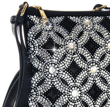 Load image into Gallery viewer, Sass Chick Flower Rhinestone Bling Crossbody Sling Bag Black