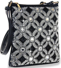 Load image into Gallery viewer, Sass Chick Flower Rhinestone Bling Crossbody Sling Bag Black