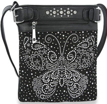 Load image into Gallery viewer, Sass Chick Rhinestone Butterfly Crossbody Sling Bag