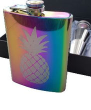 Load image into Gallery viewer, 8 oz Rainbow Stainless Steel Pineapple Flask Gift Box Set Funnel & Shot Glasses Metal