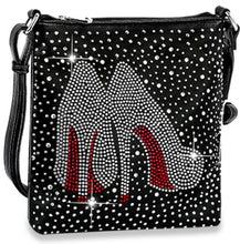 Load image into Gallery viewer, Sass Chick High Heels Rhinestone Bling Crossbody Sling Bag Black