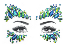 Load image into Gallery viewer, Blue & Green Peacock Face & Eyes Rhinestone Face Stickers
