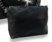 Load image into Gallery viewer, Rhinestone Skull and Crossbones Hobo Handbag Set Black PU Leather Purse and Pouch