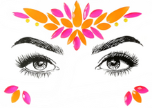 Load image into Gallery viewer, Pink and Orange GLOW in Black Light Face and Eyes Rhinestone Stickers For Special Events, Music Festivals, Coachella and  more!
