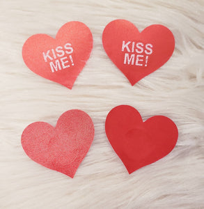 2 Pairs Red Heart Pasties - Kiss Me, Nipple Covers, Stickers, Lifestyle, Rally, Rave, Costume, Lingerie