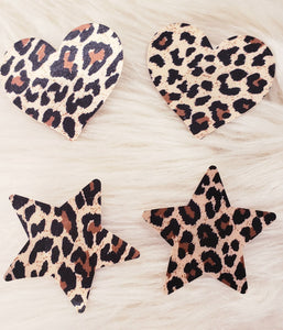 2 Pairs Leopard Pasties - Star, Heart, Nipple Covers, Stickers, Lifestyle, Rally, Rave, Costume, Lingerie
