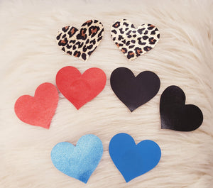 4 Pairs Heart Pasties - Leopard, Blue, Red, Black, Nipple Covers, Stickers, Lifestyle, Rally, Rave, Costume, Lingerie
