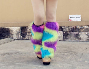 Sexy Multicolored Faux Fur Leg/Boot Warmer  - Festival, Clubs, Raves, Cosplay, Costumes