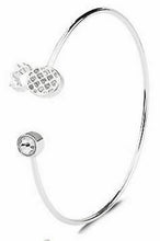 Load image into Gallery viewer, Silver Tone Pineapple Bangle Bracelet w/ Crystal Cuff Jewelry Lifestyle Charm

