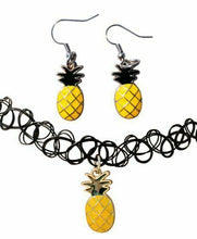 Load image into Gallery viewer, Pineapple Black Choker &amp; Earrings Rhinestone Necklace Lifestyle Swinger Jewelry
