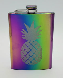 8 oz Rainbow Stainless Steel Pineapple Flask Gift Box Set Funnel & Shot Glasses Metal