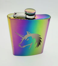 Load image into Gallery viewer, 8 oz Rainbow Stainless Steel Unicorn Flask Gift Box Set Funnel &amp; Shot Glasses Metal

