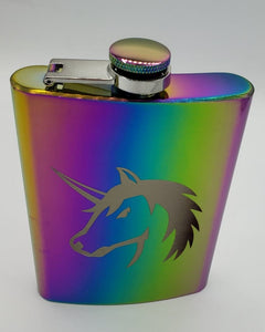 8 oz Rainbow Stainless Steel Unicorn Flask Gift Box Set Funnel & Shot Glasses Metal