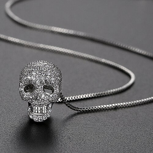 JINSE Hip Hop Cubic Zircon Colorful Skull Skeleton Pendant Necklace For Men Women Fashion Necklace Jewelry Gifts