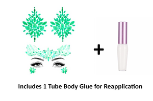 Reusable GLOW In Dark Pasties and Face Stickers w/ Body Glue for Reapplication
