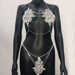 Stonefans Bling Crystal Body Chain Bikini Harness Jewlery for Women Sexy Rhinestone Chain Bra Underwear Set Hollow Jewellery