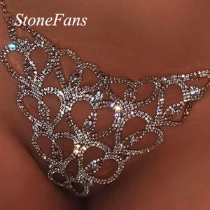 Stonefans Sexy Body Chain Rhinestone Thong Bikini Jewelry for Women Heart Body Chain Luxury Crystal Underwear Belly Waist Chain