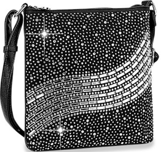 Sass Chick Rhinestone Bling Crossbody Sling Bag Black