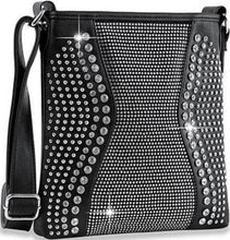 Load image into Gallery viewer, Sass Chick Wave Rhinestone Bling Crossbody Sling Bag Black
