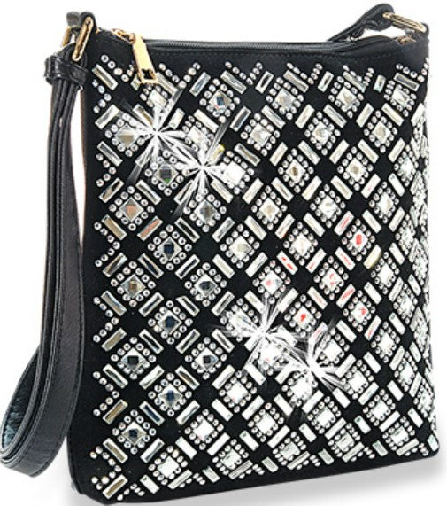 Sass Chick Rhinestone Bling Crossbody Sling Bag Black