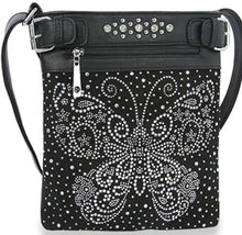 Load image into Gallery viewer, Sass Chick Rhinestone Butterfly Crossbody Sling Bag

