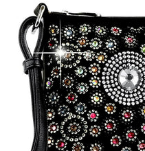 Load image into Gallery viewer, Sass Chick Multicolored Circles Rhinestone Bling Crossbody Sling Bag Black
