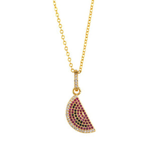 Colorful Zirconia CZ Necklace For Women Rainbow Gold Chain Pineapple Watermelon Horn Cactus Pendants Fashion Jewelry nke-p28