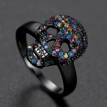 Load image into Gallery viewer, JINSE Punk Colorful CZ Skeleton Devil Ring Black White Bling Zircon Skull Face Iced Rings For Men Fashio Biker Hip Hop Jewelry
