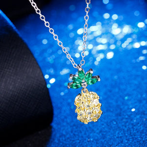 925 Sterling Silver Pineapple Crystal Pendant Necklace