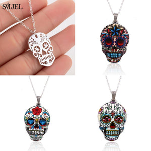 SMJEL Gothic Jewelry Skull Skeleton Necklaces Pendants for Women Punk Pirate Choker Mexican Halloween Gifts Collares