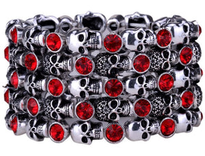 YACQ Skull Skeleton Stretch Cuff Bracelet for Women Biker Bling Crystal Jewelry Antique Silver Color Wholesale Dropshipping D07