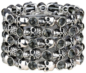 YACQ Skull Skeleton Stretch Cuff Bracelet for Women Biker Bling Crystal Jewelry Antique Silver Color Wholesale Dropshipping D07