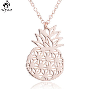 Oly2u Summer Pineapple Pendant Necklace for Women Minimalist Jewelry Hollow Hawaii Stainless Steel Necklaces Friendship Gift Bff