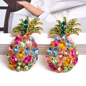 Wholesale Fashion Pineapple-Shaped Colorful Rhinestone Dangle Drop Earrings High-Quality Crystals Jewelry Accessories For Women