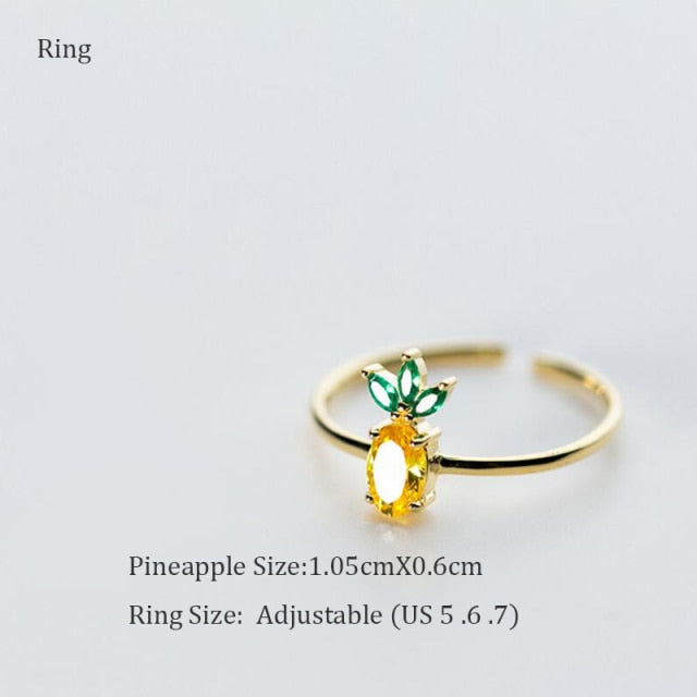 Trustdavis 100% 925 Sterling Silver Fruit Pineapple CZ Earring Ring Necklace For Women Girls Silver 925 Jewelry Wholesale DS846